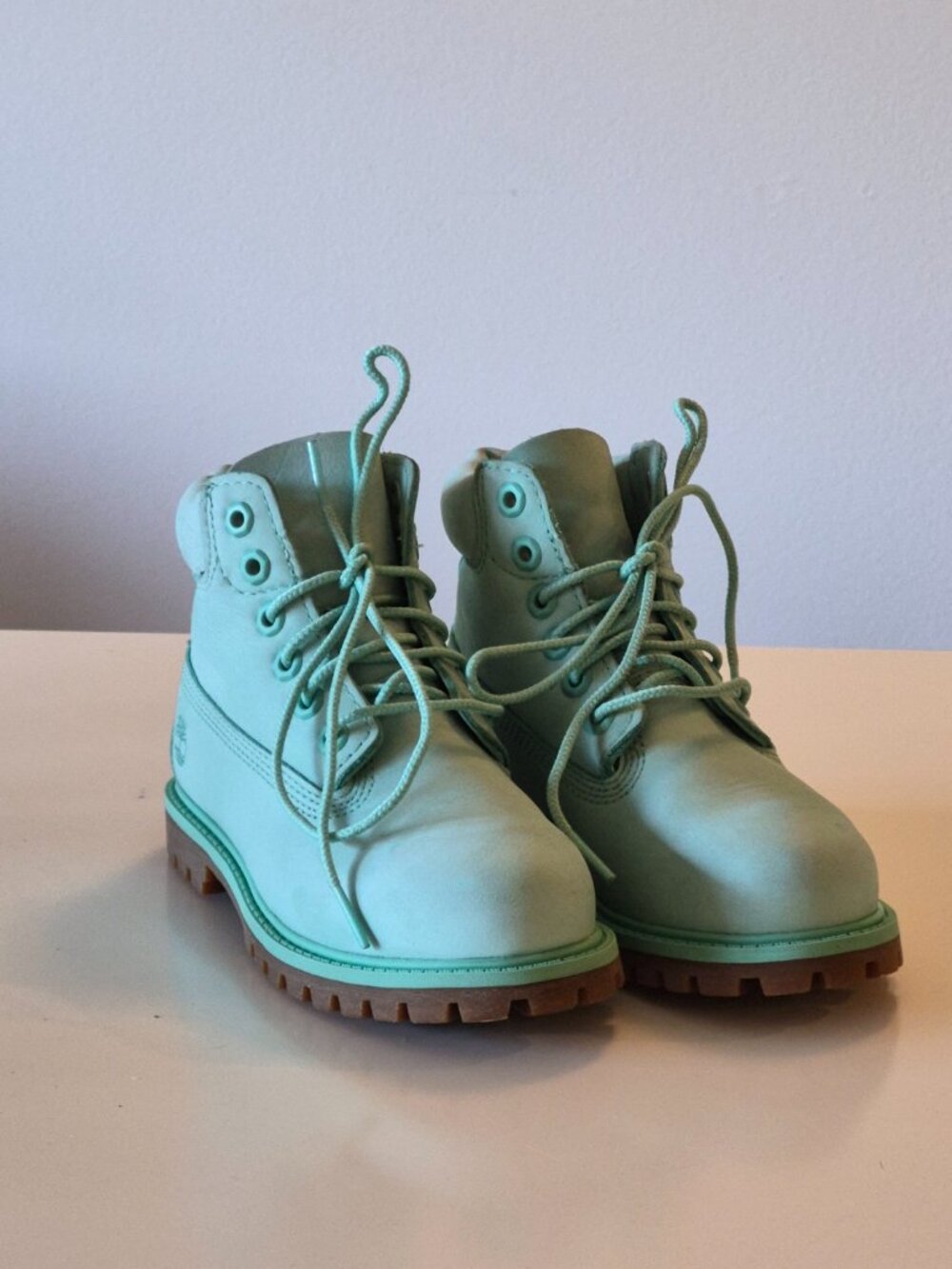 Timberland Kids 6 Inch Premium Waterproof Boots Size 12 Aqua Mint Nubuck